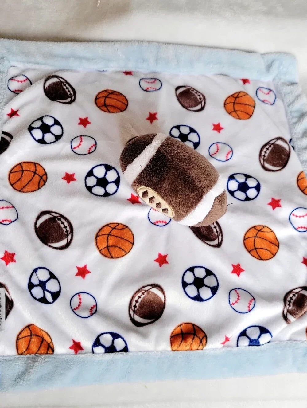 Carter's Plush Sports Themed Football Security Blanket Blue And White 14